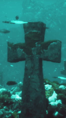 underwater cross in coral reef