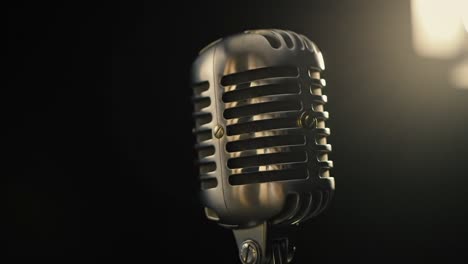 a stunning close-up of a classic microphone showcasing its unique design and shining details in a subtle, dramatic lighting setting