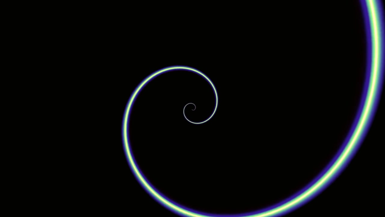 Linea a spirale luminosa astratta che si espande su sfondo nero
