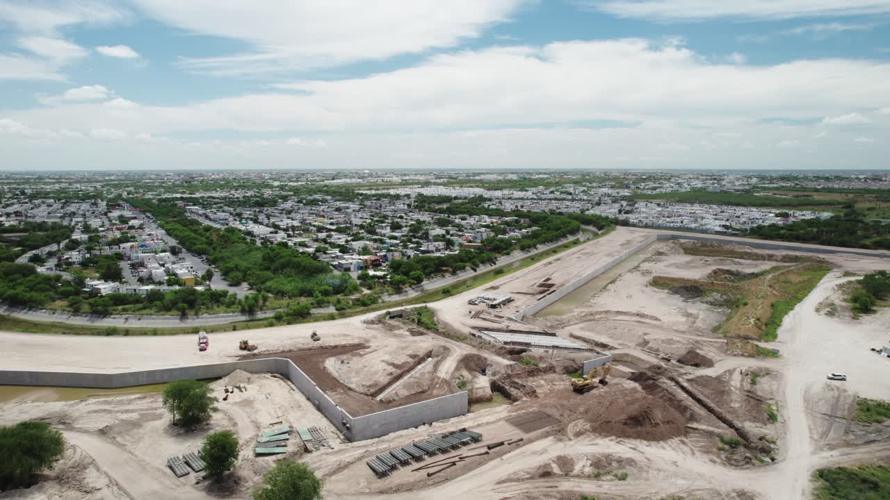 Construction Landscape: Aerial View of Site with Concrete and Dirt