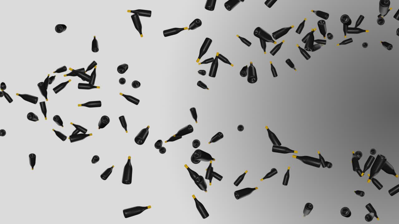 Endless rain of empty chrome metal bottles on a dark 3d environmental pollution concept recycling of