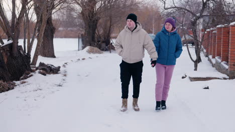 couple walking in the snow