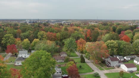 drone view during small town autumn season