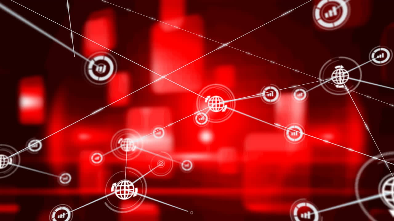 빨간색 배경에 연결 네트워크의 애니메이션