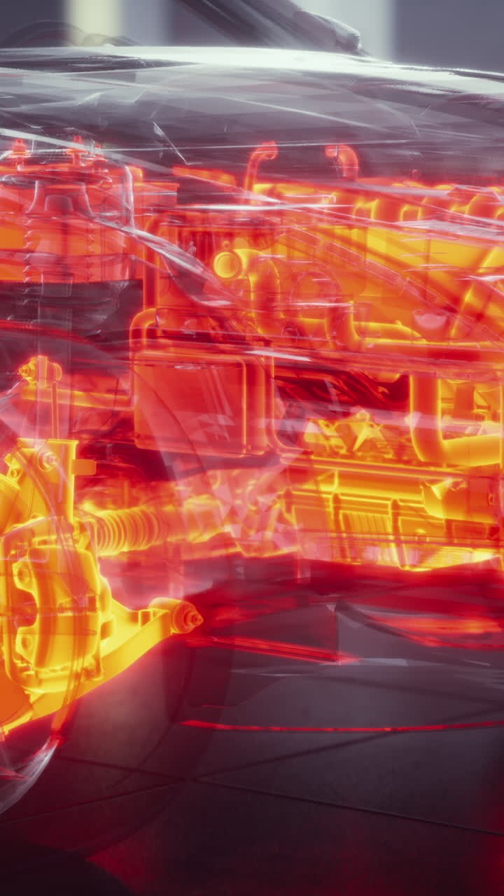 Transparent car design showcasing intricate internal components and mechanics