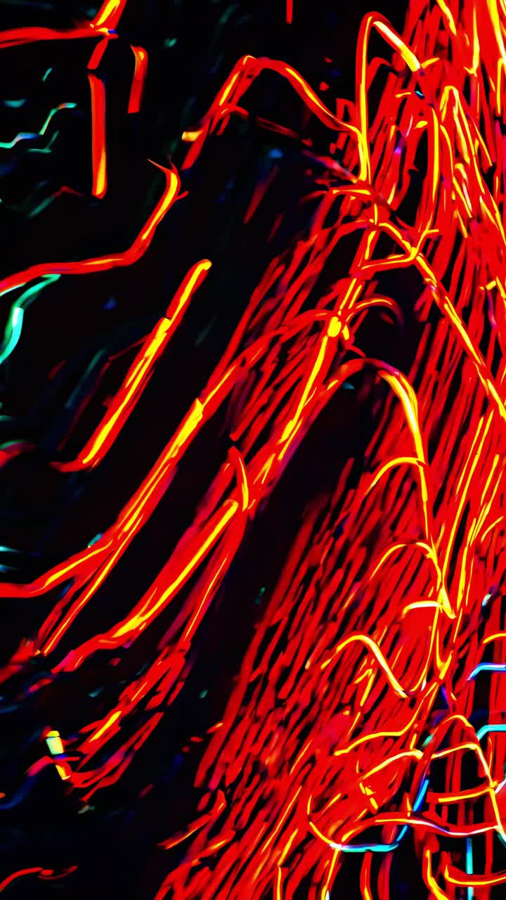 Colorful neon lights intertwining and pulsating create a dynamic abstract composition, radiating vibrant energy while embodying a harmonious chaos that captivates the senses