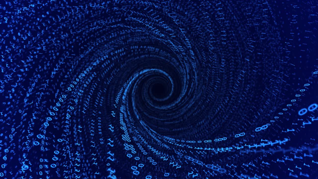 3D Binary Tunnel: Futuristic Digital Matrix with Blue Hi-Tech Animation