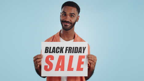 black friday sales poster, happy and man