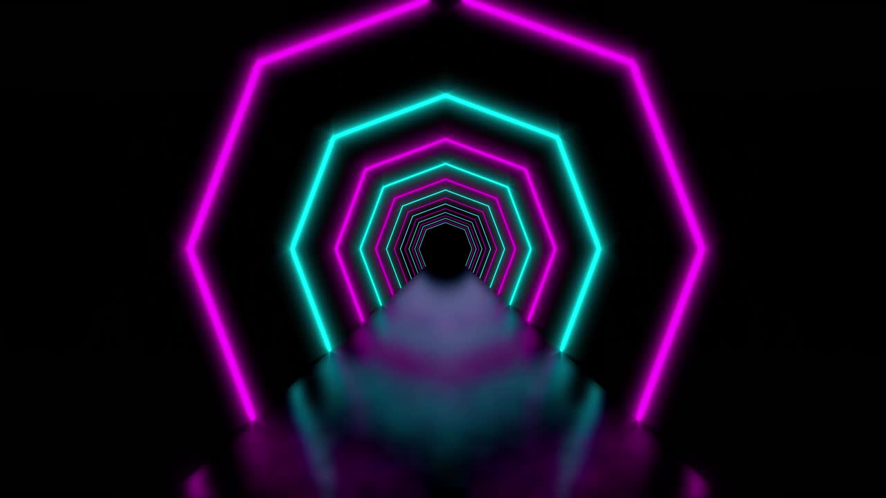 tunnel al neon o percorso luminoso di linee astratte - 4k