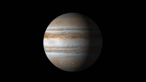hermoso planeta de júpiter animación. júpiter está girando. el planeta gigante de júpitor de la galaxia de la vía láctea en la pantalla del canal alfa