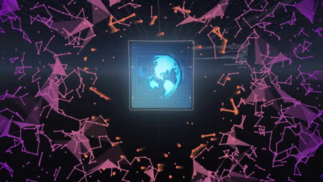 Animation of data processing and network of connections over globe