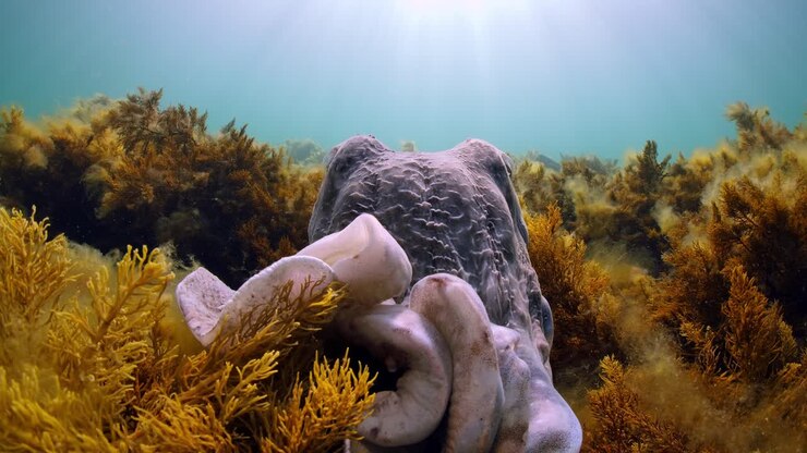 Seppia gigante australiana Sepia apama: migrazione a Whyalla, Australia Meridionale. Slow motion 4K, accoppiamento, deposizione delle uova, combattimento, aggregazione, sott'acqua.