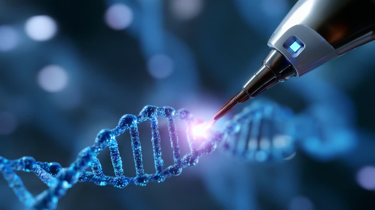 A High-Tech Precision Tool Manipulating DNA Helix, Showcasing Advanced Genetic Engineering and Molecular Biology Techniques for Scientific Research and Biotechnological Innovations in Modern Medicine