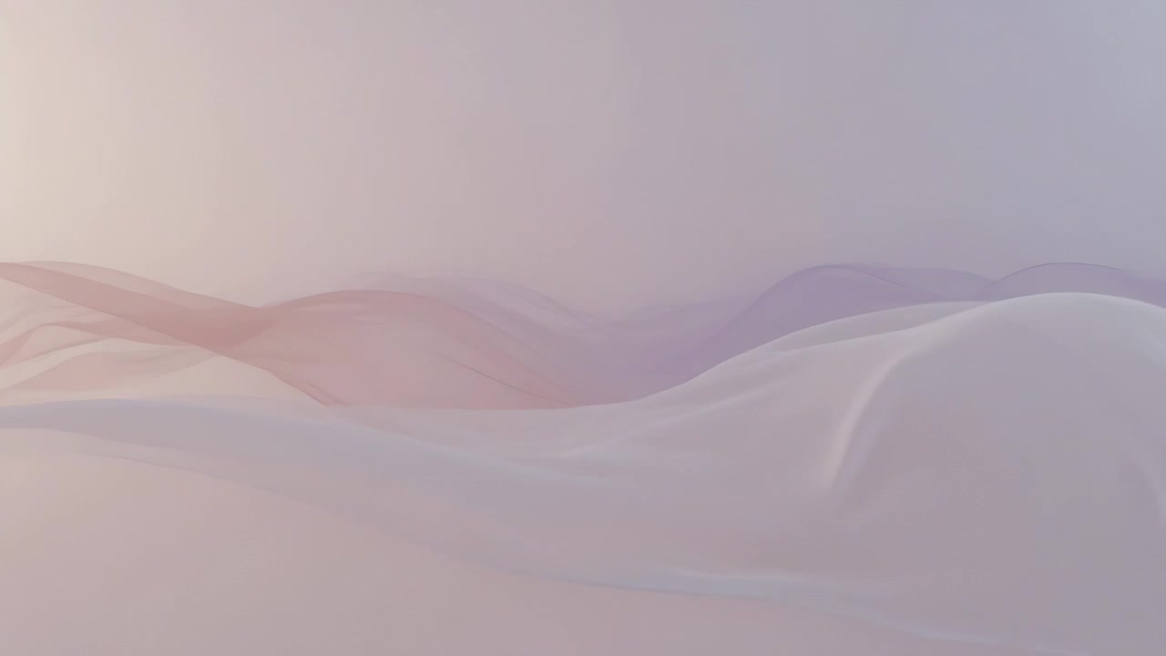 Flowing sheer ribbon waves emerging from left glow, sweeping across soft pastel canvas for display