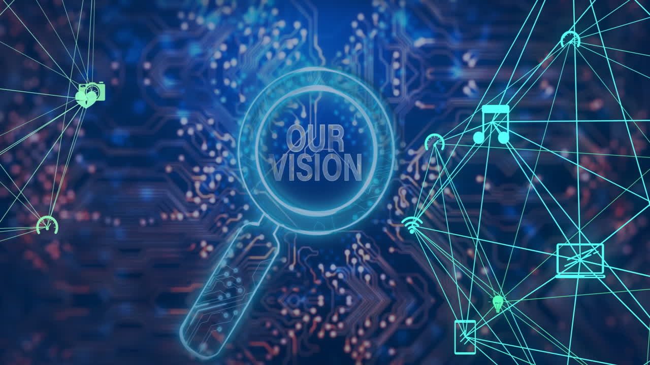 animación de la red de conexiones a través de la lupa y nuestro texto de visión