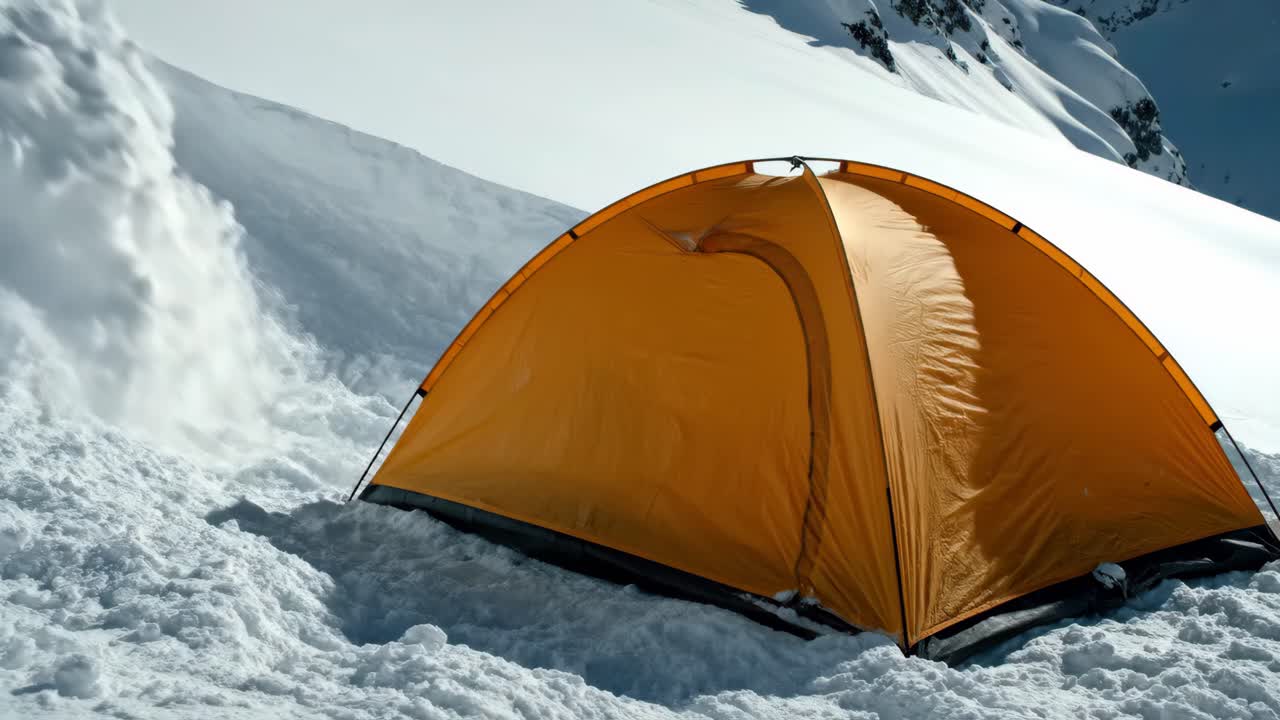 Tent in a Snowstorm on a Mountain