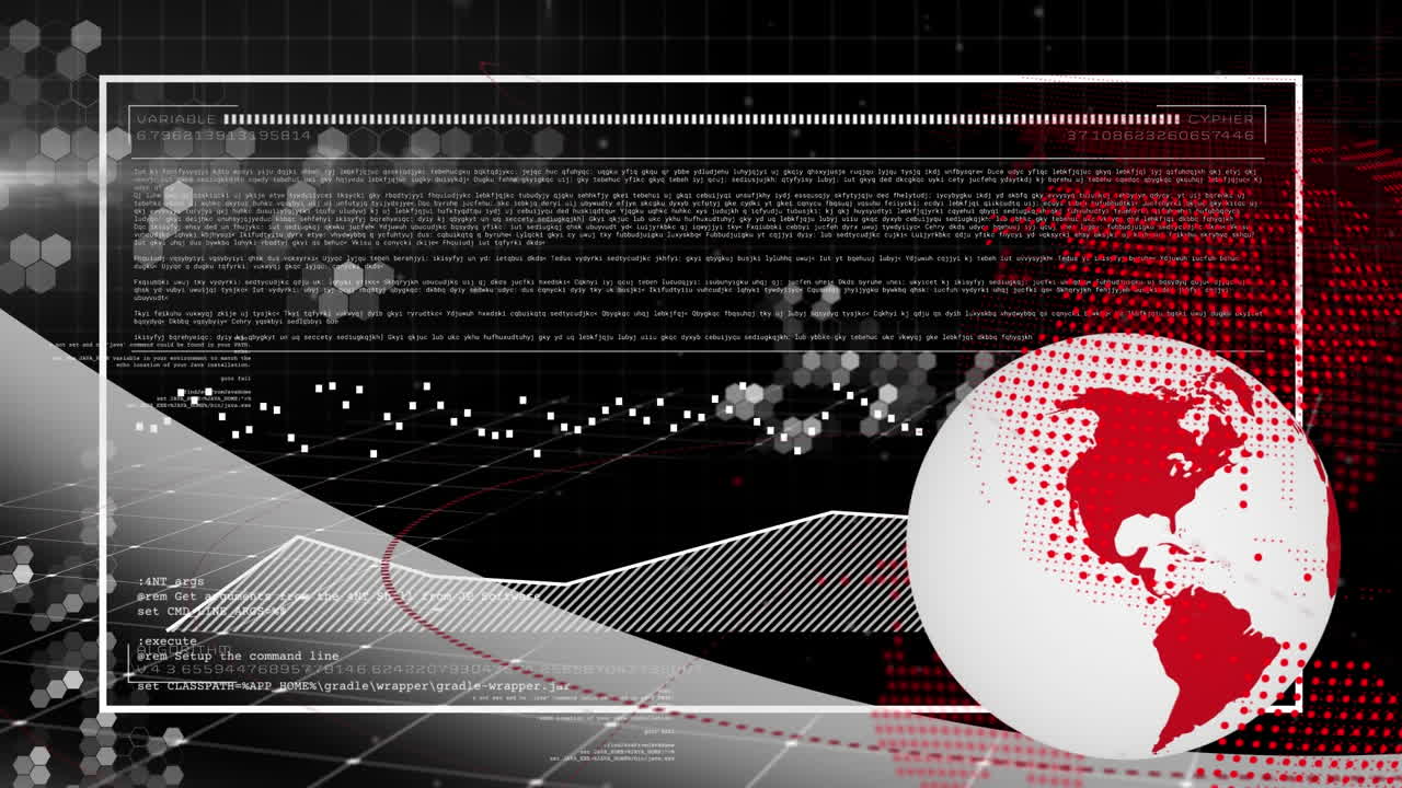 데이터 처리의 애니메이션과 어두운 배경에 지구 위의 지구