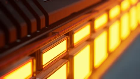luces amarillas y paneles metálicos en un interior futurista