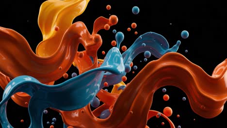 Bright colors intertwine and splash in an artistic display, showcasing vibrant blue, orange, and yellow hues. The fluid movements of the paint create a sense of energy and dynamism, inviting viewers to appreciate the beauty of spontaneity in art. This captivating arrangement captures the essence of 