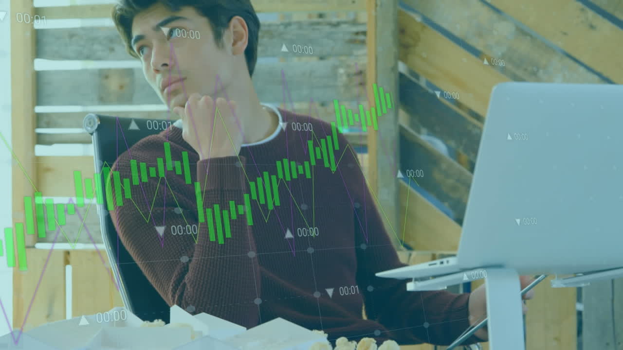 사무실에서 생각하는 아시아 사업가에 대한 데이터 처리 애니메이션