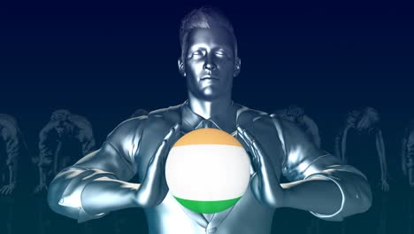 hombre sosteniendo la bandera de la india como esfera global