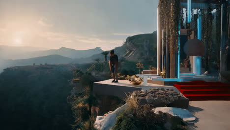 sunrise viewpoint with modern structure
