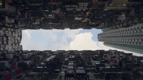 shot from a old chinese public building from the 60's during the day, some clouds are in the sky