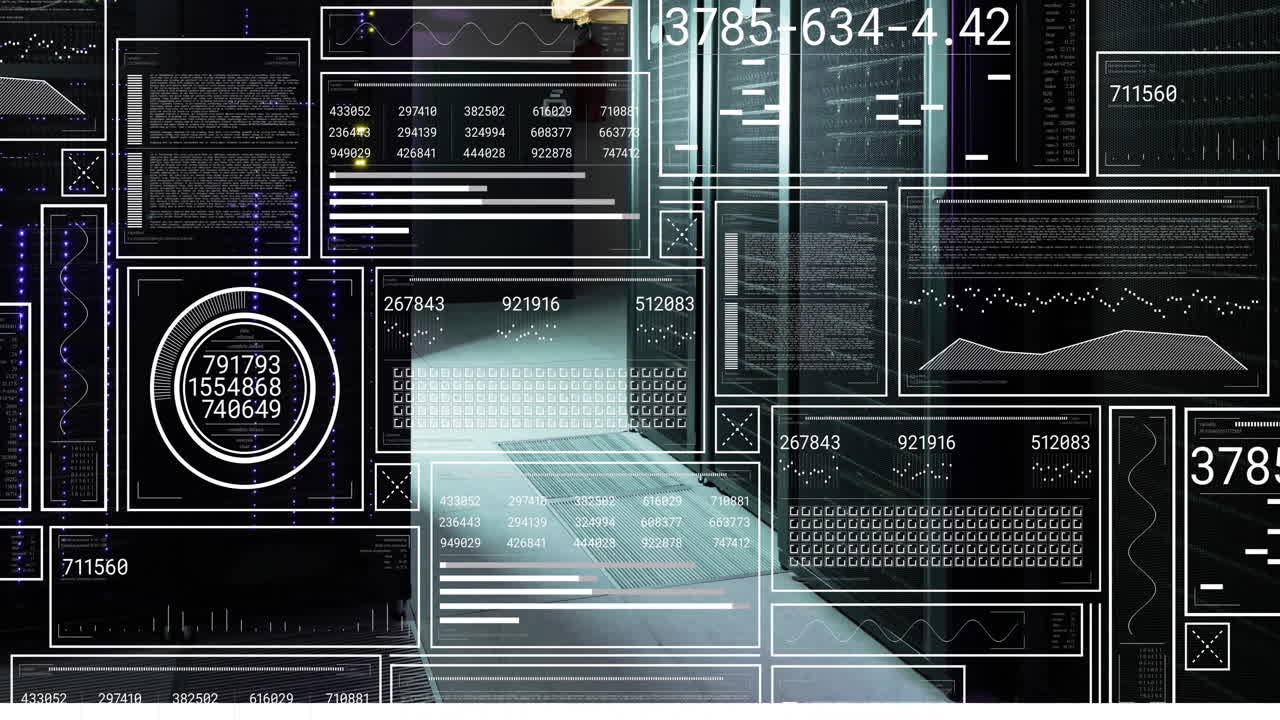 컴퓨터 서버를 통해 디지털 데이터 처리의 애니메이션