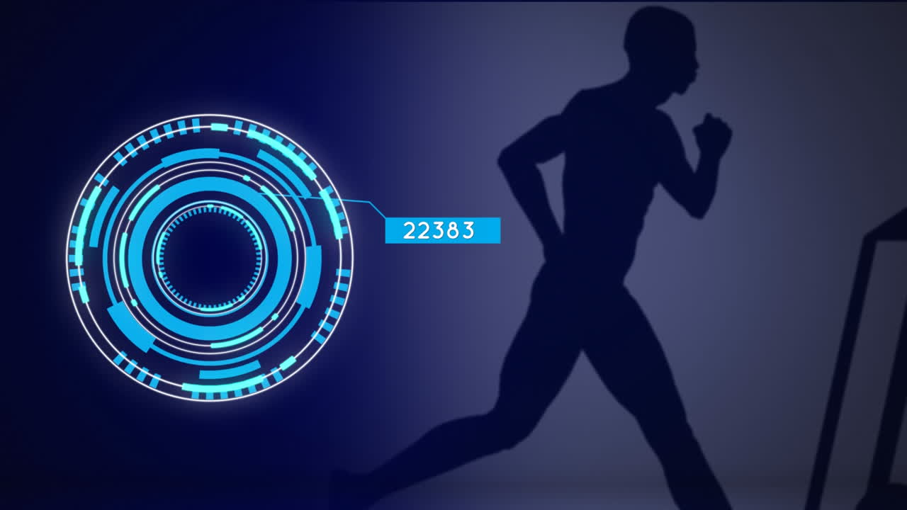 Animation of man running with scope scanning and data processing