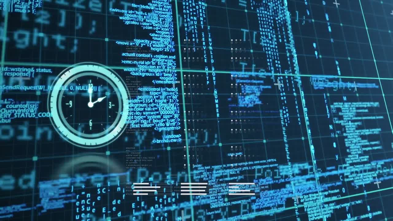 Animation of clock ticking over data processing on grid