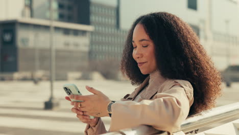 city, thinking and woman with a cellphone