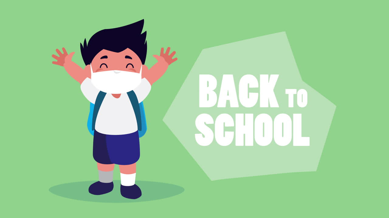 의료 마스크를 착용 한 작은 학생 소년 캐릭터