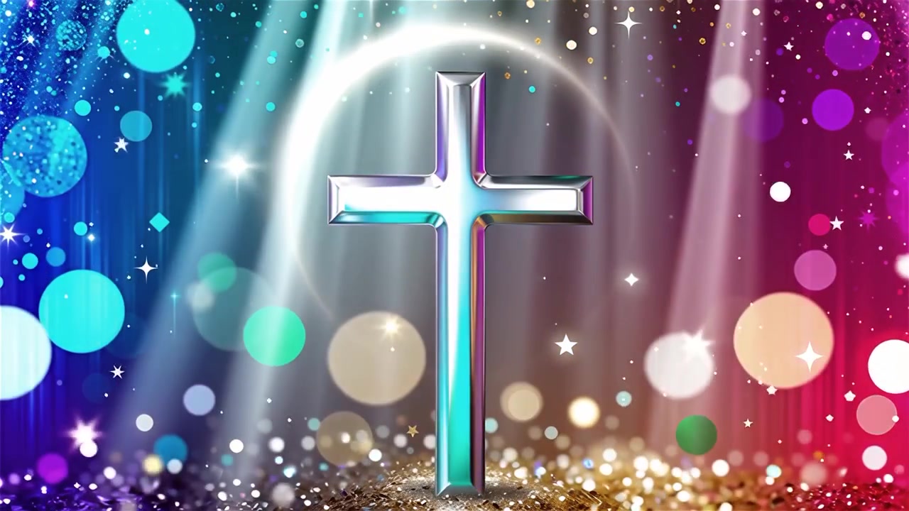 Christliches Kreuz, himmlisches Licht, Anbetungshintergrund.