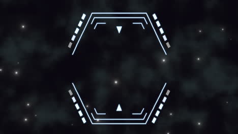 fondo azul geométrico con formas y estrellas intrigantes