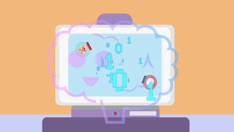 animation of binary coding, ai chat on computer and data processing