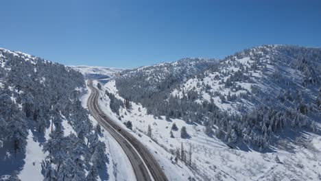highway between snowy mountain