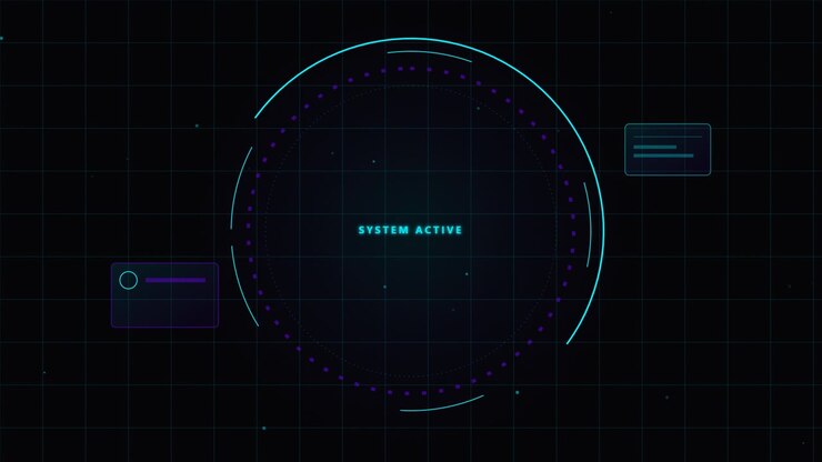 Digital HUD Interface with System Active Text Animation