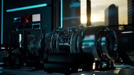 futuristic engine in a modern laboratory