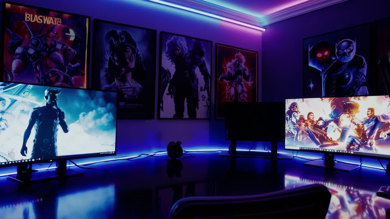 Cool Gaming Setup with Vibrant Lighting