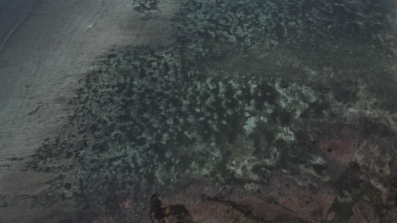 Aerial View of Tropical Coastline with Clear Ocean and Coral Reef