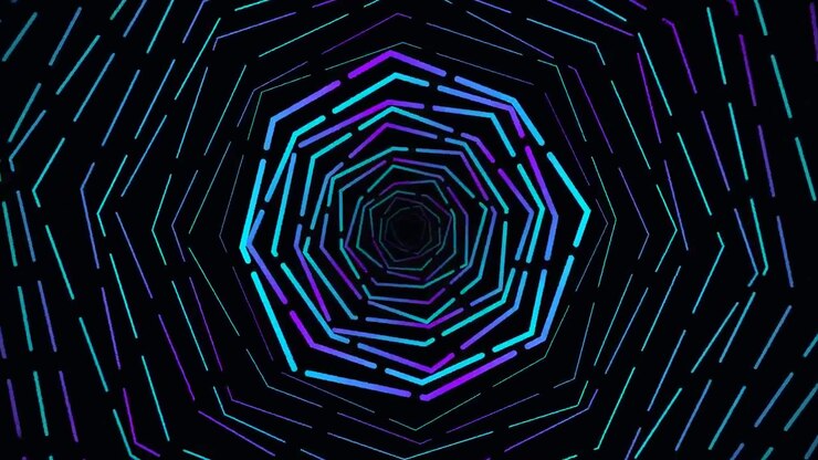 Túnel Abstrato de Linhas Geométricas de Néon Rotativas