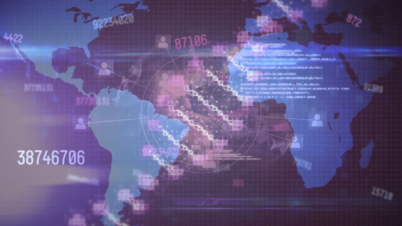 심박수 모니터, 글로브, 그래프 및 데이터 처리 위에 회전하는 dna 가닥의 애니메이션