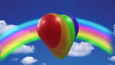 Animation-of-rainbow-heart-moving-over-rainbow-and-sky-with-clouds