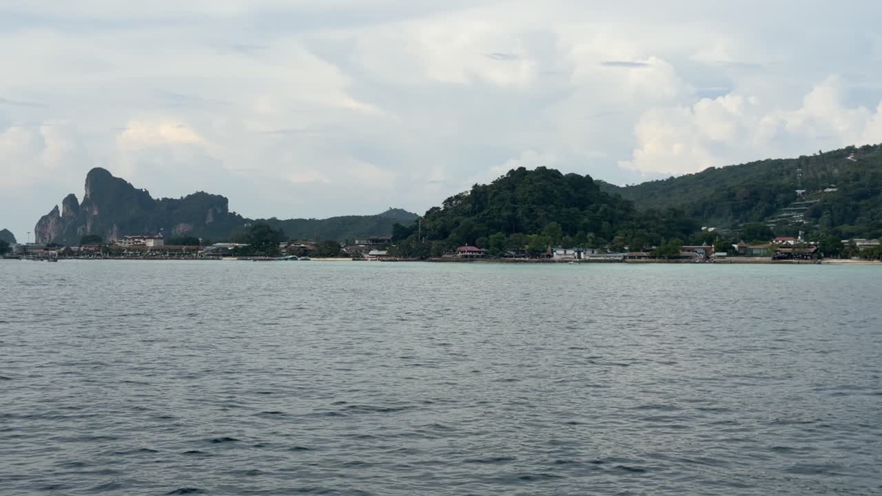 Arriving at Phi Phi Island port view form ferry, Thailand travel destination
