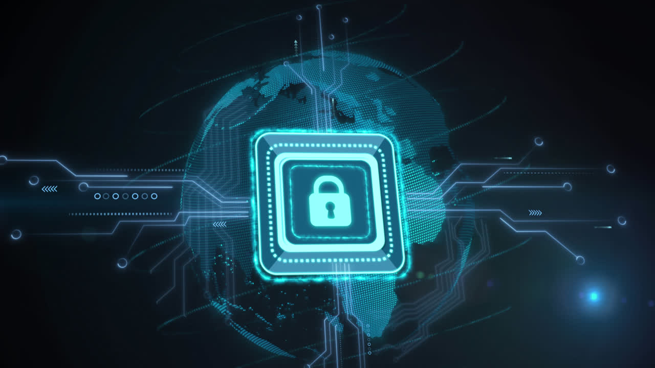 Animation of padlock icon over globe