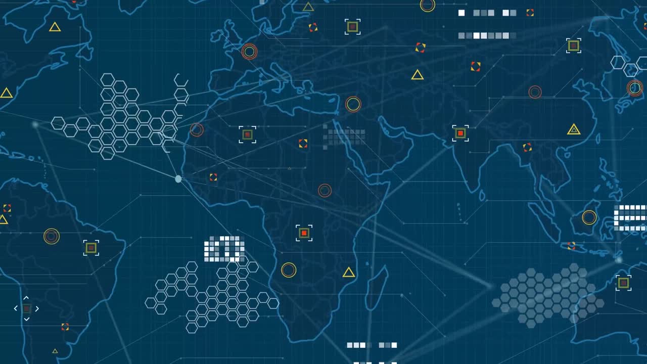 Animation of world map over blue background