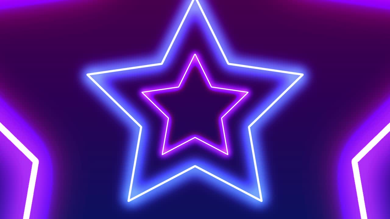 별의 루프: 네온 빛 프레임, 복사 공간과 함께  모션, 미래의 3d 루프, 파란색 분홍색 레이저 라이트 프레임 스테이지, 원활한 루프 배경