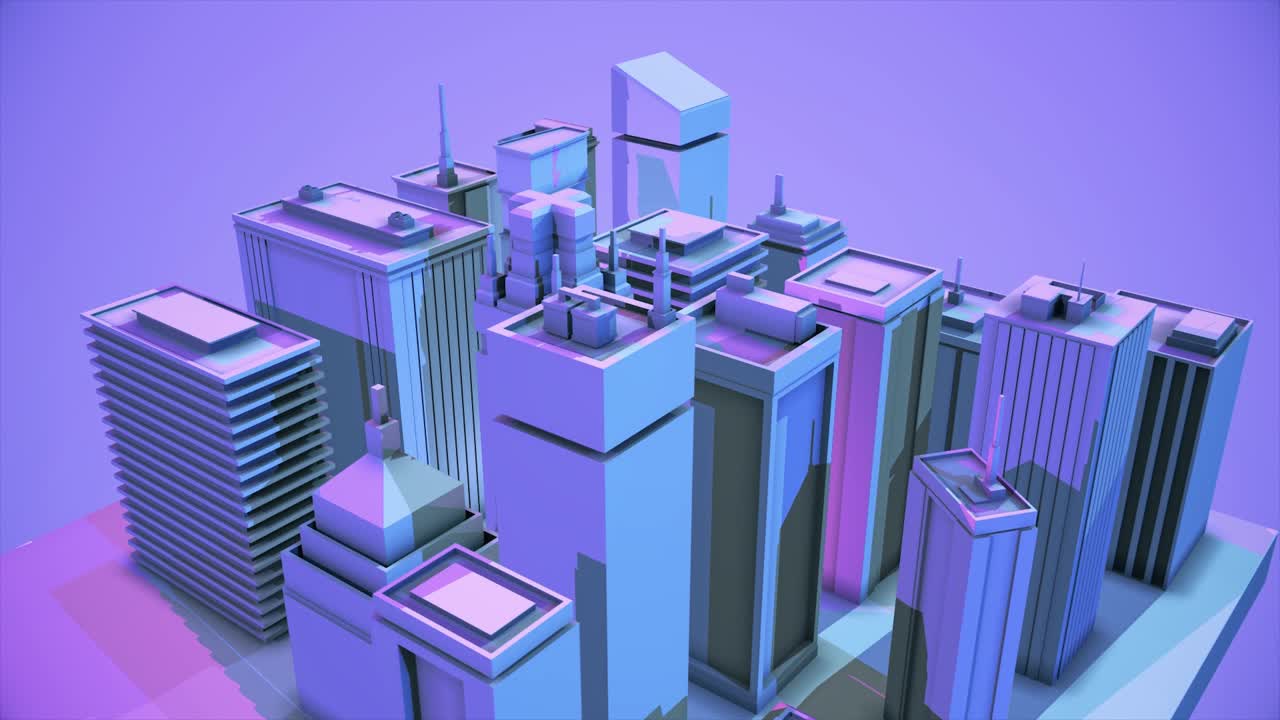 Low Poly Cityscape at Night with Neon Lights