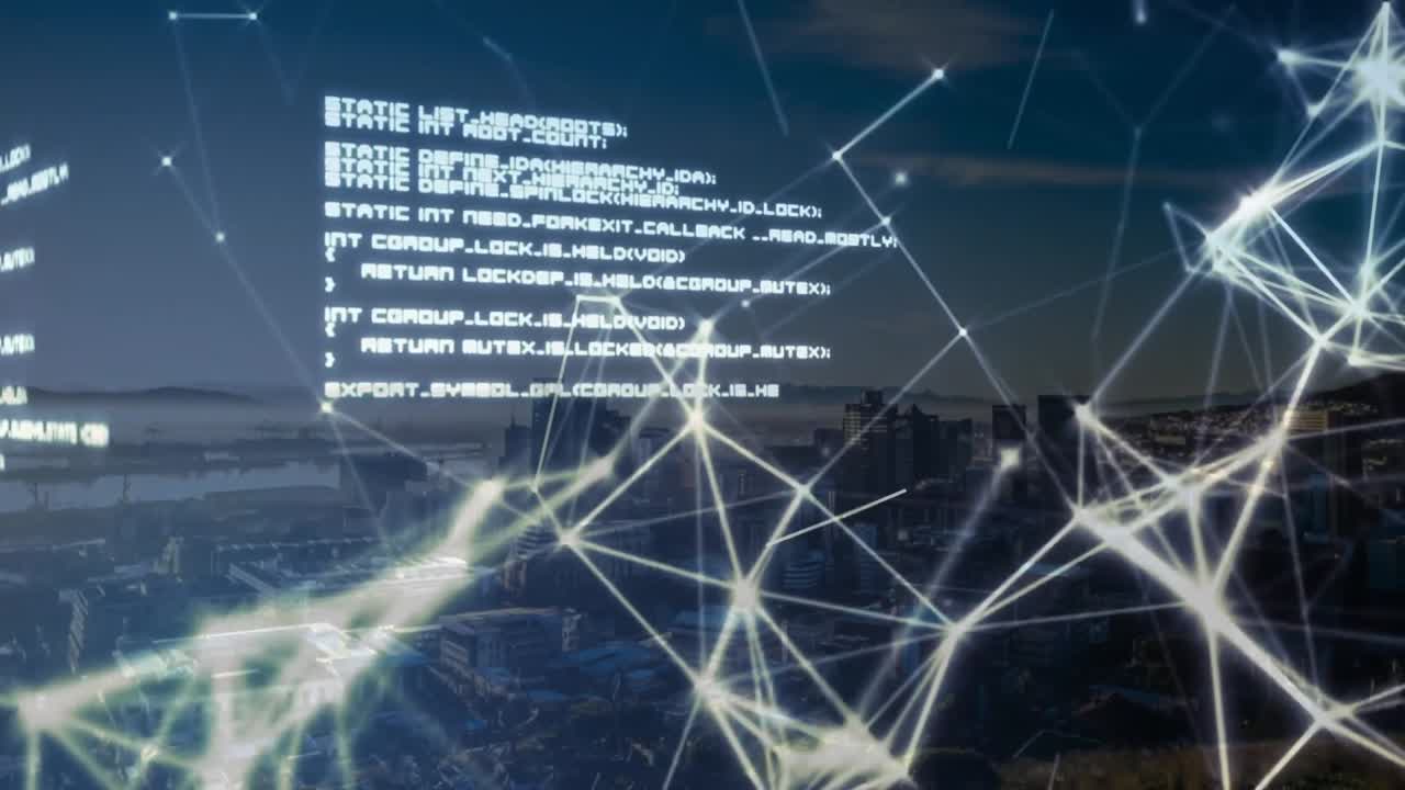 icone di rete di connessione e elaborazione dei dati contro cityscape