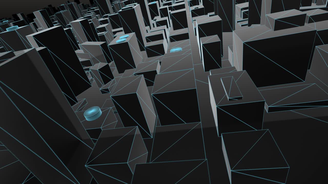 mapa de la ciudad en 3d marco de alambre azul volar a través